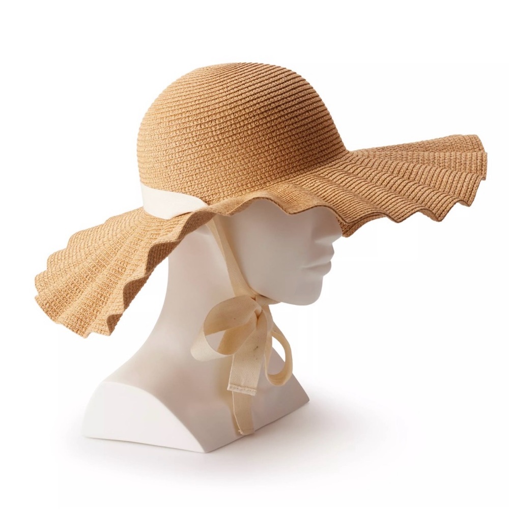 LAUREN CONRAD Scalloped Straw Floppy Sun Hat